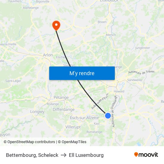 Bettembourg, Scheleck to Ell Luxembourg map