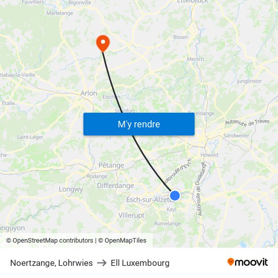 Noertzange, Lohrwies to Ell Luxembourg map