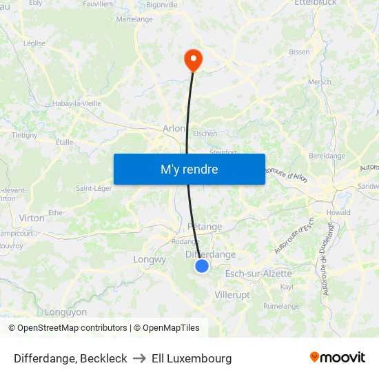 Differdange, Beckleck to Ell Luxembourg map