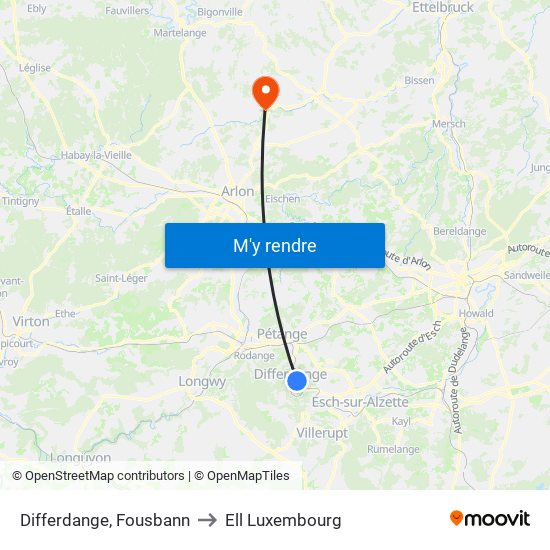 Differdange, Fousbann to Ell Luxembourg map