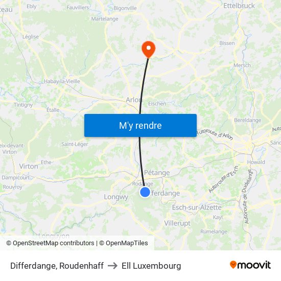 Differdange, Roudenhaff to Ell Luxembourg map