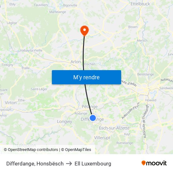 Differdange, Honsbësch to Ell Luxembourg map