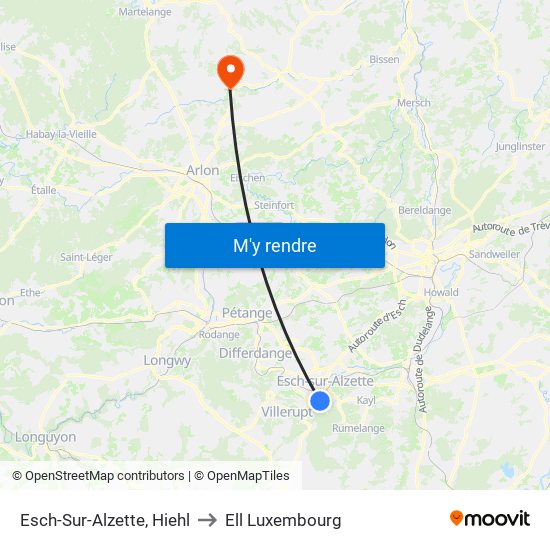 Esch-Sur-Alzette, Hiehl to Ell Luxembourg map