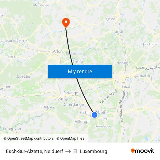 Esch-Sur-Alzette, Neiduerf to Ell Luxembourg map