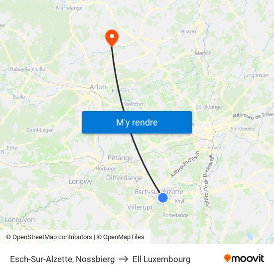 Esch-Sur-Alzette, Nossbierg to Ell Luxembourg map