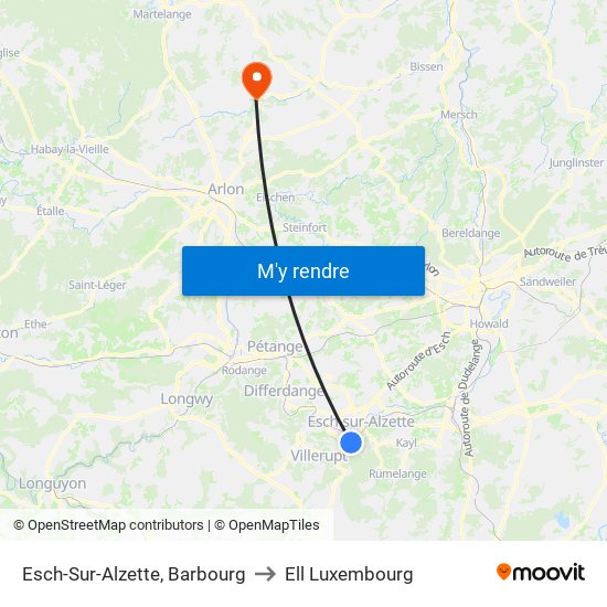 Esch-Sur-Alzette, Barbourg to Ell Luxembourg map