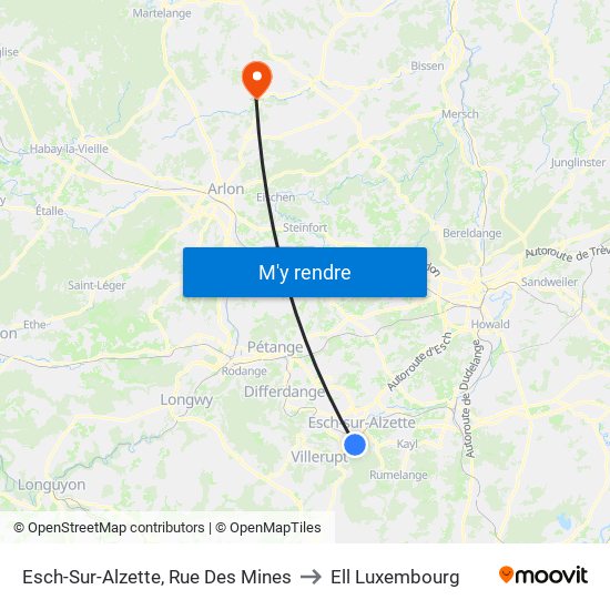 Esch-Sur-Alzette, Rue Des Mines to Ell Luxembourg map