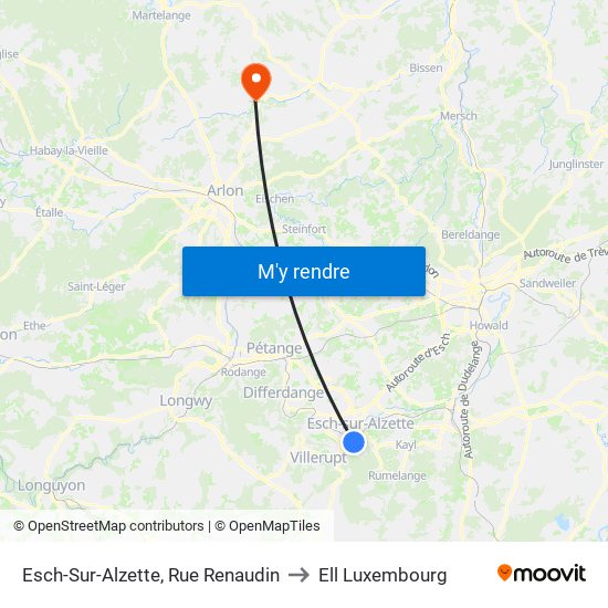 Esch-Sur-Alzette, Rue Renaudin to Ell Luxembourg map