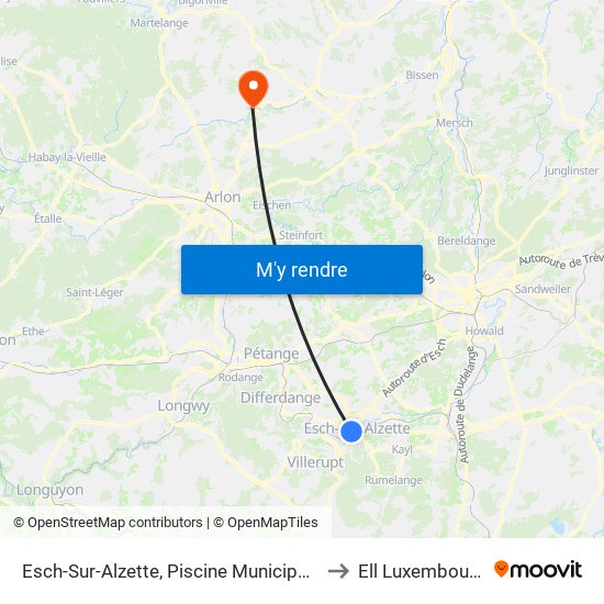 Esch-Sur-Alzette, Piscine Municipale to Ell Luxembourg map