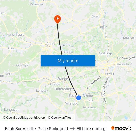 Esch-Sur-Alzette, Place Stalingrad to Ell Luxembourg map