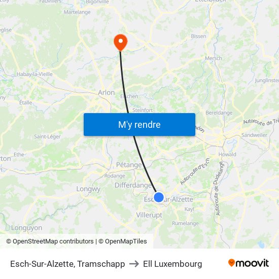 Esch-Sur-Alzette, Tramschapp to Ell Luxembourg map