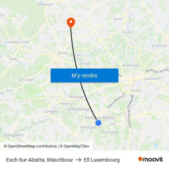 Esch-Sur-Alzette, Wäschbour to Ell Luxembourg map