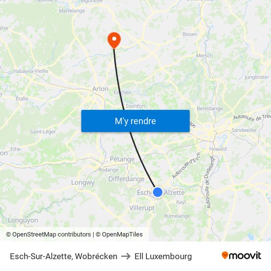 Esch-Sur-Alzette, Wobrécken to Ell Luxembourg map