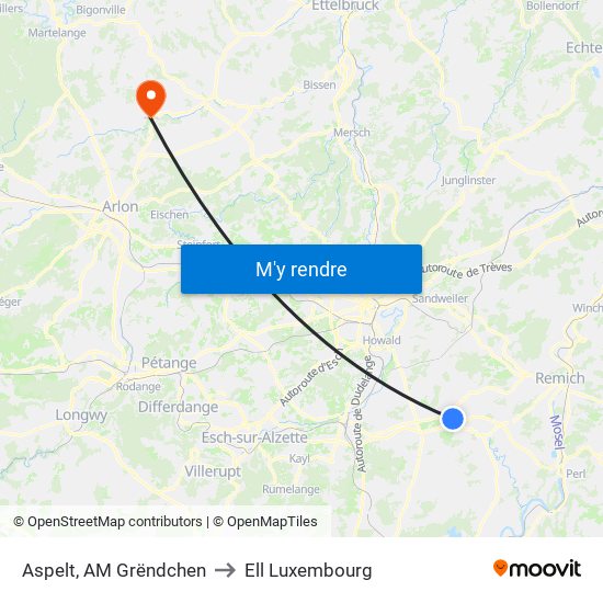 Aspelt, AM Grëndchen to Ell Luxembourg map