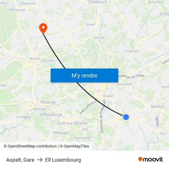 Aspelt, Gare to Ell Luxembourg map