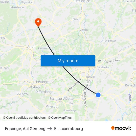 Frisange, Aal Gemeng to Ell Luxembourg map
