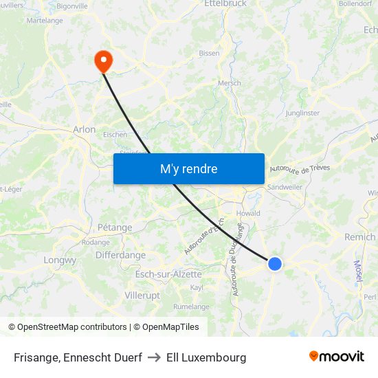 Frisange, Ennescht Duerf to Ell Luxembourg map