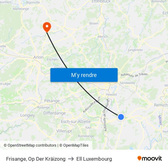 Frisange, Op Der Kräizong to Ell Luxembourg map