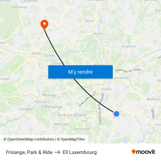 Frisange, Park & Ride to Ell Luxembourg map