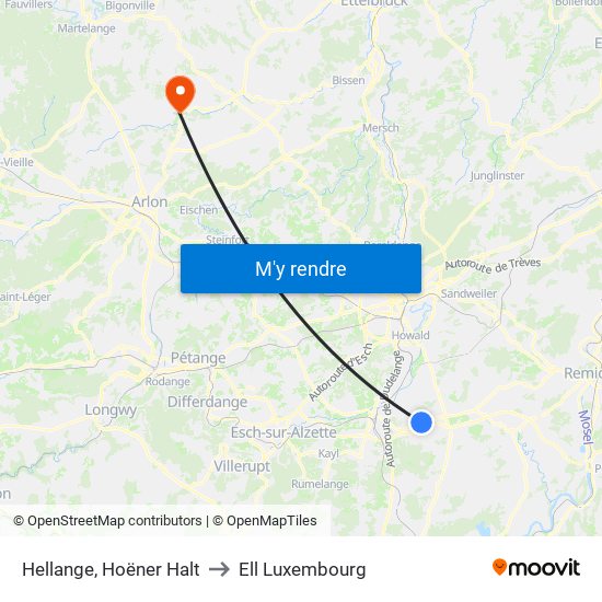 Hellange, Hoëner Halt to Ell Luxembourg map