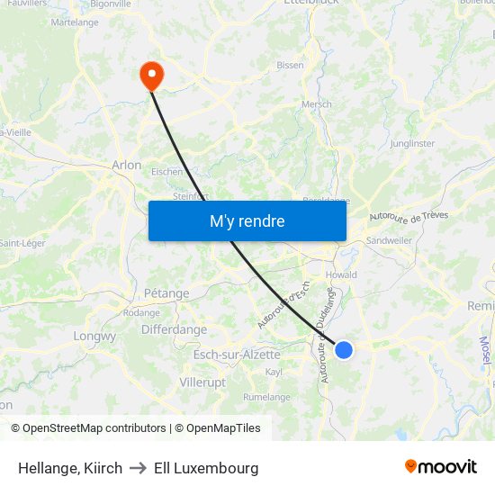 Hellange, Kiirch to Ell Luxembourg map