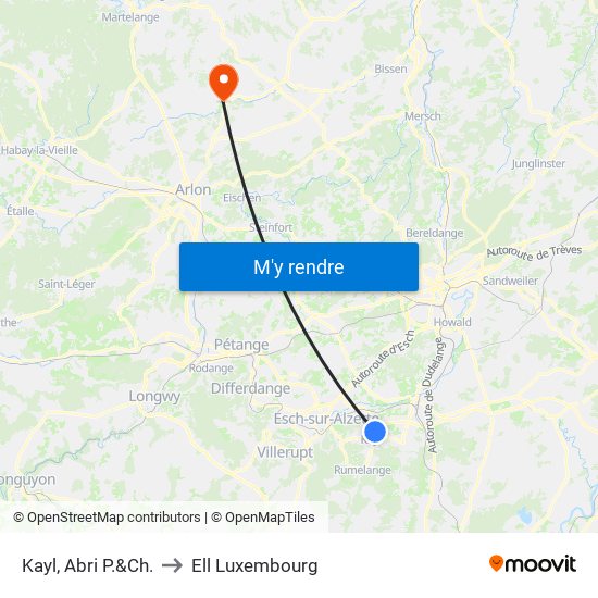 Kayl, Abri P.&Ch. to Ell Luxembourg map