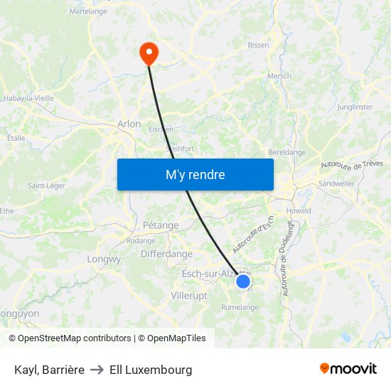 Kayl, Barrière to Ell Luxembourg map