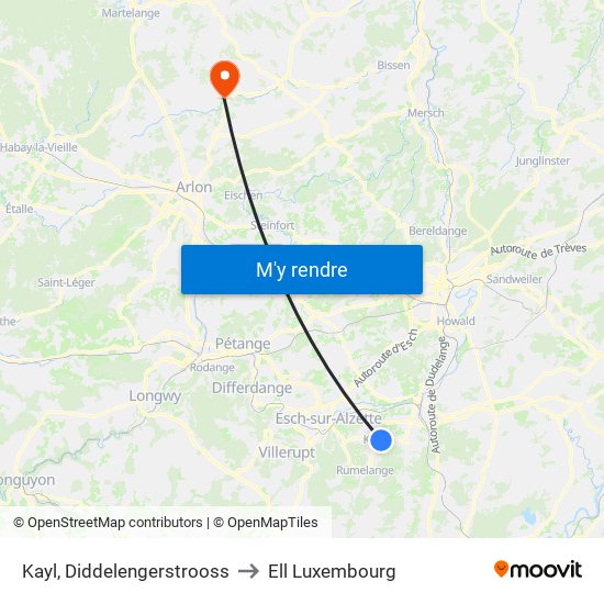 Kayl, Diddelengerstrooss to Ell Luxembourg map