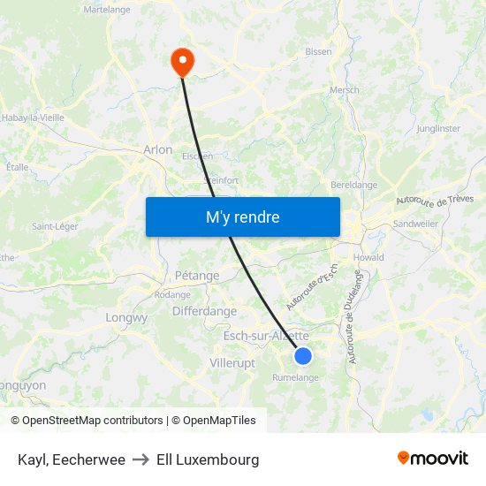 Kayl, Eecherwee to Ell Luxembourg map