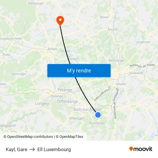 Kayl, Gare to Ell Luxembourg map