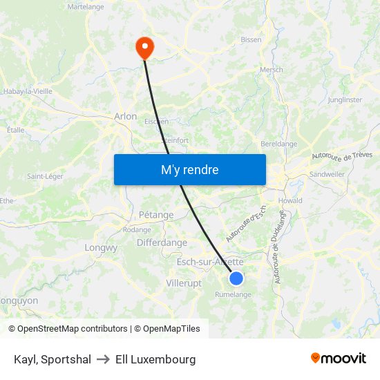 Kayl, Sportshal to Ell Luxembourg map