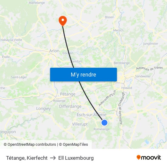 Tétange, Kierfecht to Ell Luxembourg map
