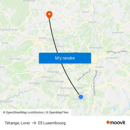 Tétange, Lorei to Ell Luxembourg map