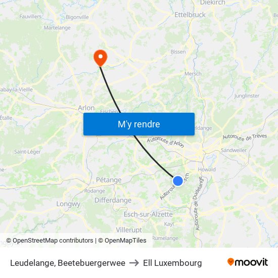 Leudelange, Beetebuergerwee to Ell Luxembourg map