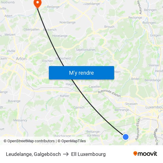 Leudelange, Galgebösch to Ell Luxembourg map