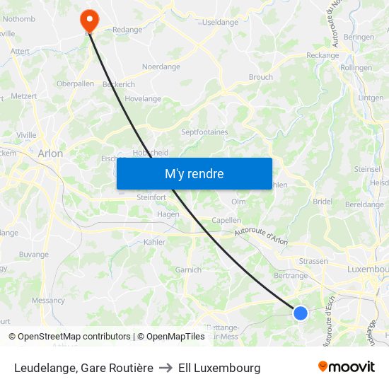 Leudelange, Gare Routière to Ell Luxembourg map