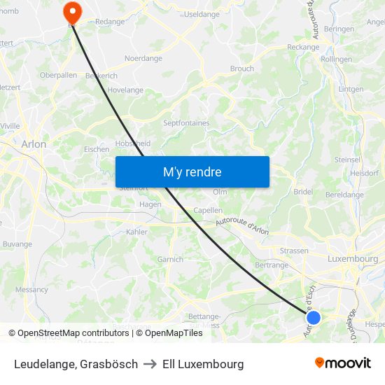 Leudelange, Grasbösch to Ell Luxembourg map