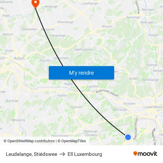 Leudelange, Stiédswee to Ell Luxembourg map