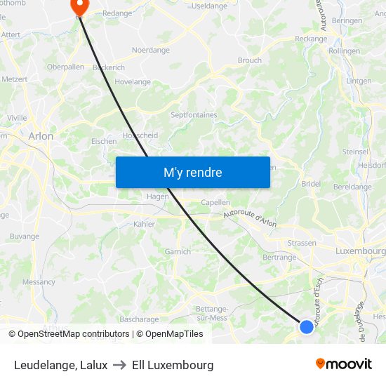 Leudelange, Lalux to Ell Luxembourg map