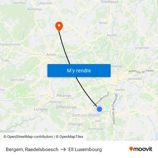 Bergem, Raedelsboesch to Ell Luxembourg map