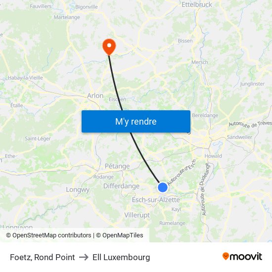 Foetz, Rond Point to Ell Luxembourg map