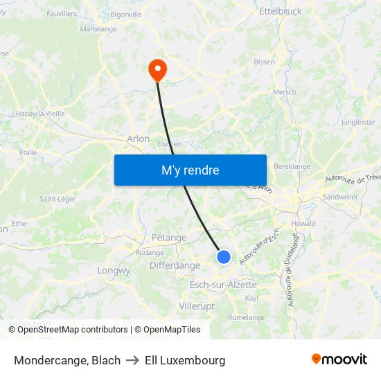 Mondercange, Blach to Ell Luxembourg map