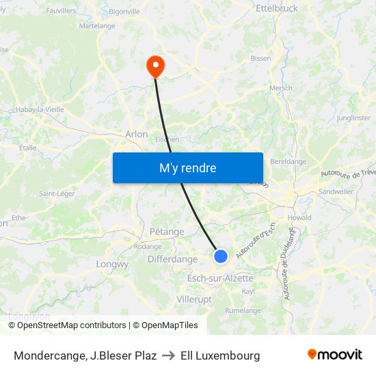 Mondercange, J.Bleser Plaz to Ell Luxembourg map