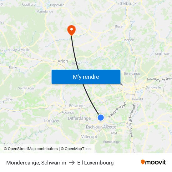 Mondercange, Schwämm to Ell Luxembourg map