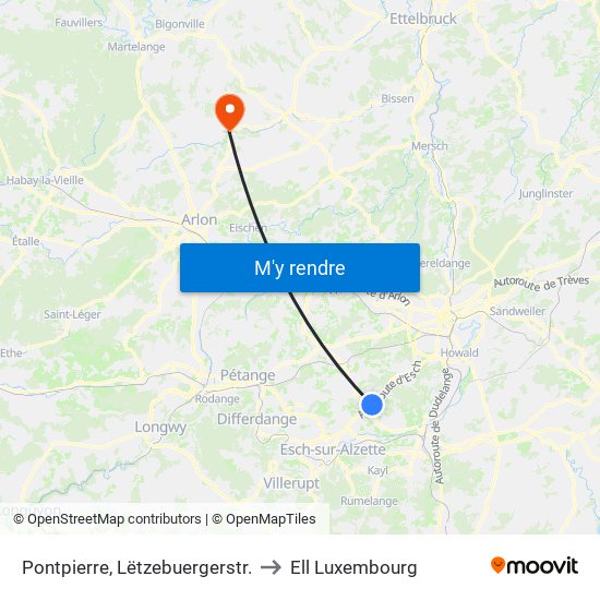 Pontpierre, Lëtzebuergerstr. to Ell Luxembourg map