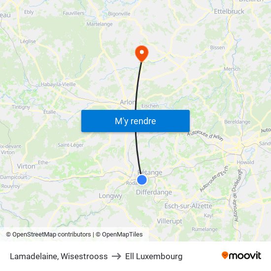 Lamadelaine, Wisestrooss to Ell Luxembourg map