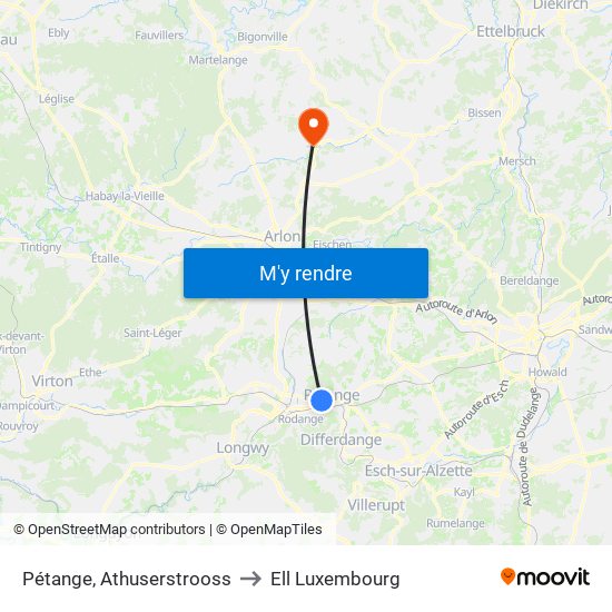 Pétange, Athuserstrooss to Ell Luxembourg map