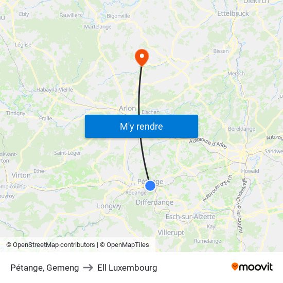 Pétange, Gemeng to Ell Luxembourg map