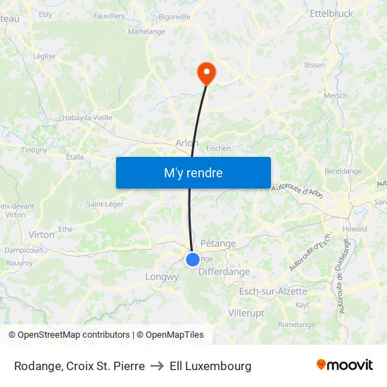 Rodange, Croix St. Pierre to Ell Luxembourg map