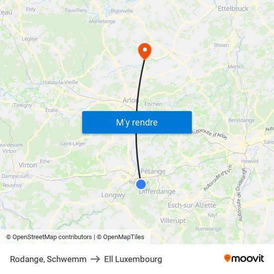 Rodange, Schwemm to Ell Luxembourg map